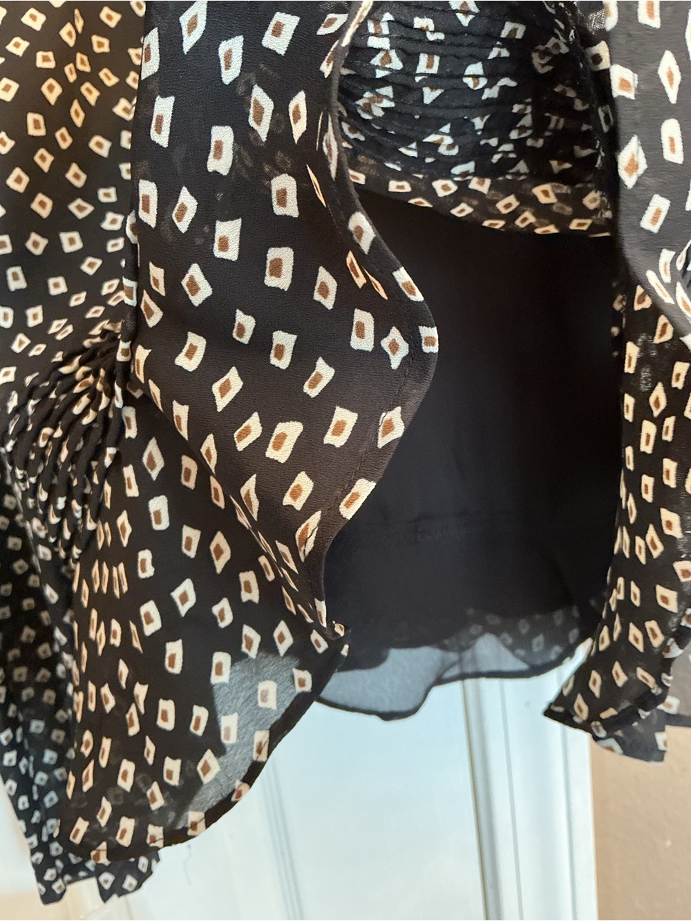 Danny & Nicole black patterned long sleeve blazer & ruffle hem skirt size 8P NWT - Picture 10 of 11